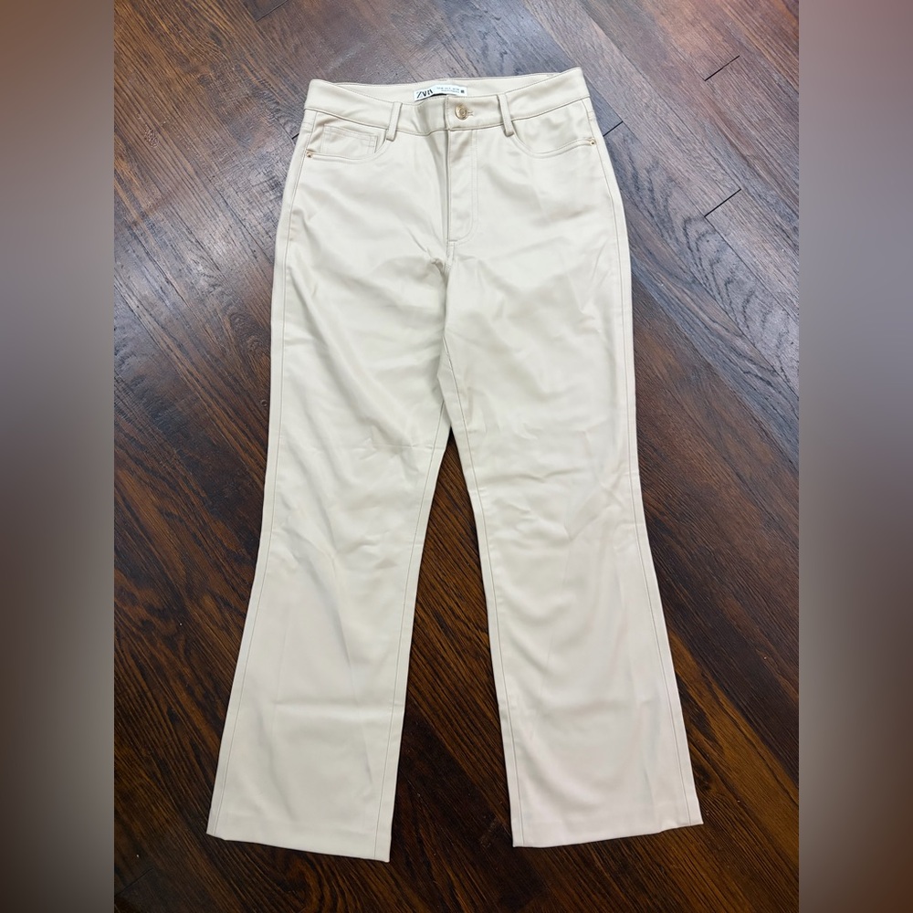 Zara faux leather cream women’s pants NWOT